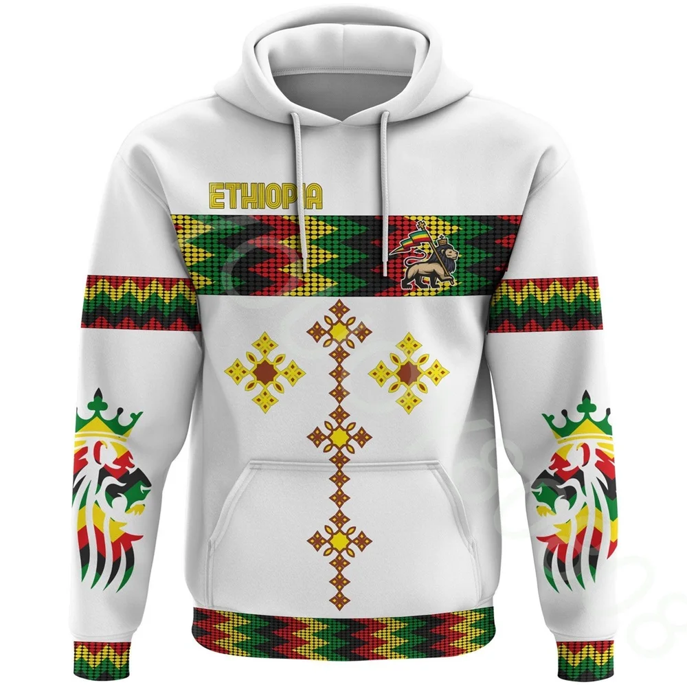 

African Region Men's New Clothing Sweater 3D Printing Casual Sports Ethiopian Rasta Circular Pattern White Pullover Top