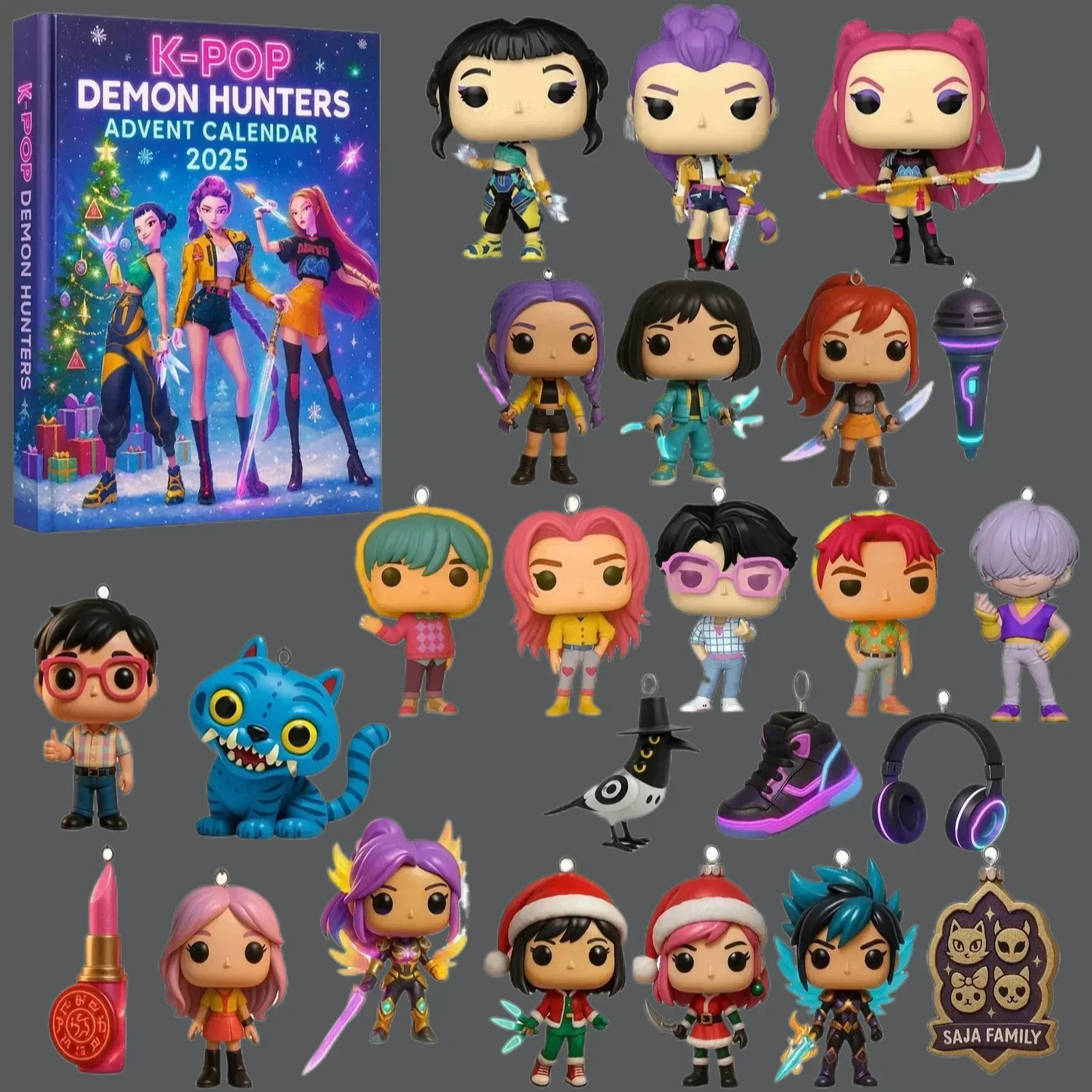 

Новый Kpop Demon Hunters Адвент-календарь K Pop Demon Hunters Rumi Mira Zoey Tiger Рождественский обратный отсчет Адвент-календарь Подарок 24 дня