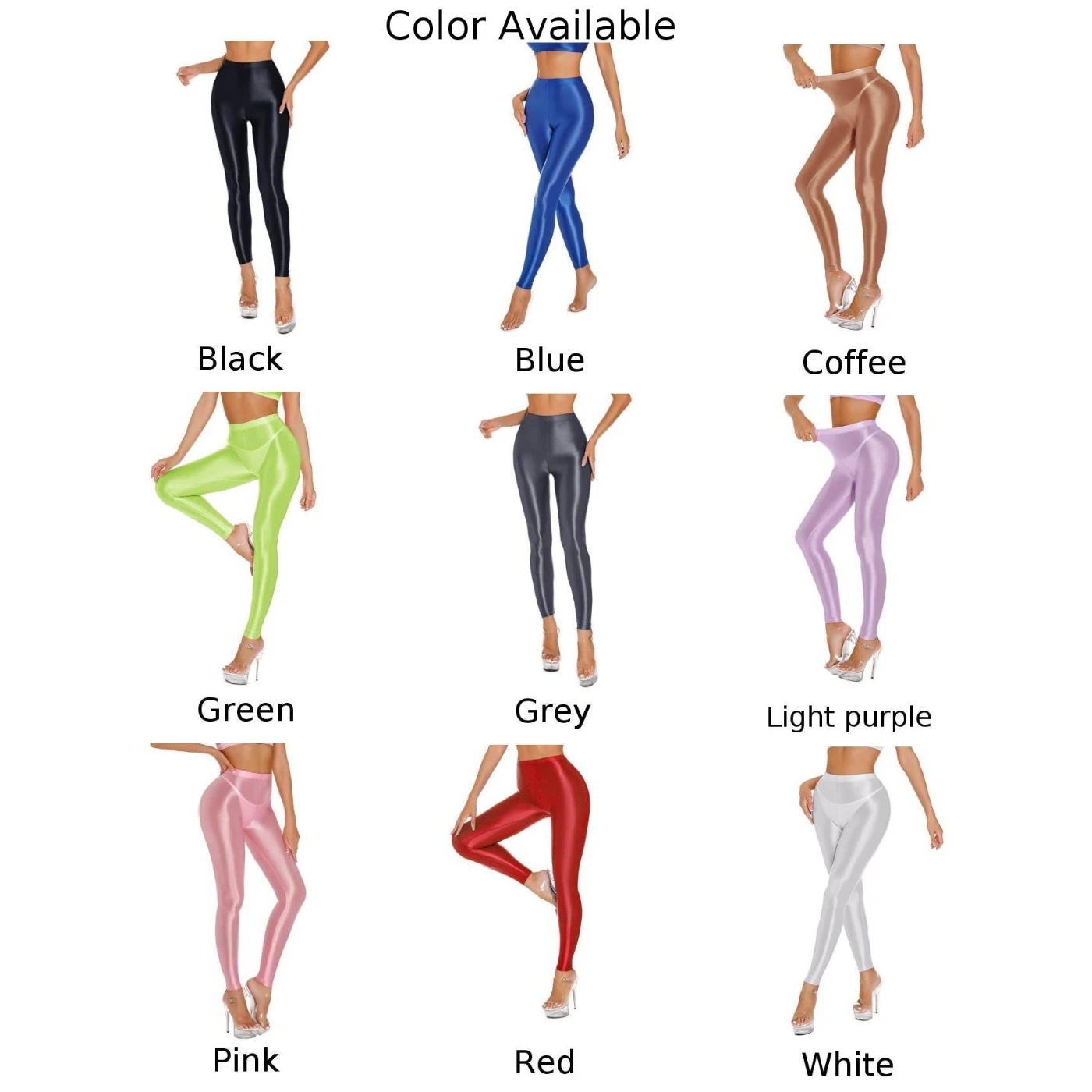 Womens Satin Glossy Stretchy Shiny Wet Look Leggings Dancing Lingerie Yoga Pants See Through Ladies Slim Fitting Sensual Tights