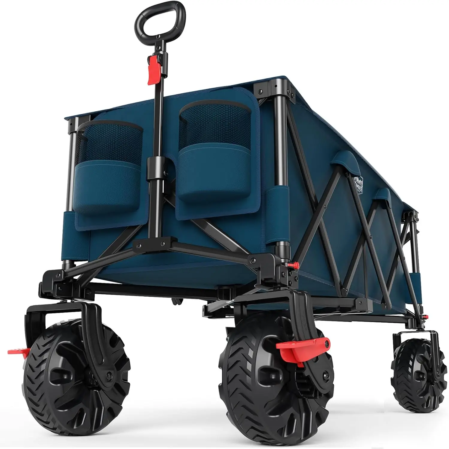 Blue Heavy-Duty Collapsible Wagon for Camping, Sports & Shopping with All-Terrain Wheels, Brakes & 400L Capacity
