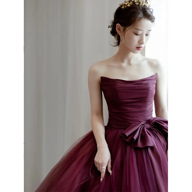 Toast Dress Bride Che Lizi Red Strapless Slim Fitting Annual Party Evening Dress Elegant and Noble Shaggy Skirt Ball Gown Dress