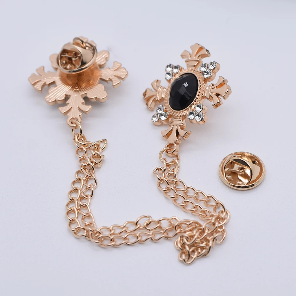 Korean New High-end Metal Cross Brooch Crystal Rhinestone Tassel Chain Lapel Pin Fashion Men\'s Suit Badge for Women Accessories