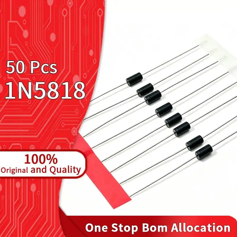 50 PCS 1N5818 DO-41 Axial Schottky Diode 1A 30V Low Energy Consumption For Small Energy Storage Module Prevent Current Backflow