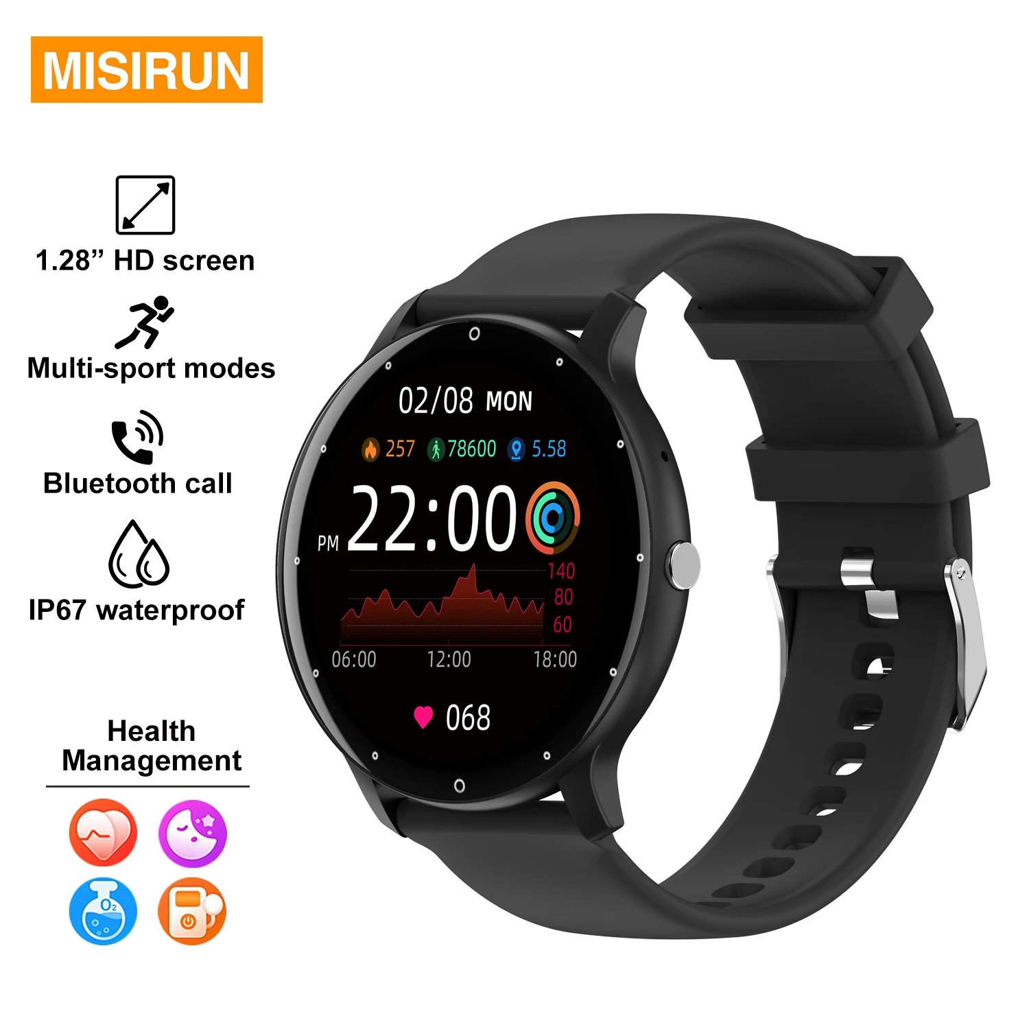 

ZL02CPRO 1,28-дюймовые умные часы для мужчин, спортивные часы для фитнеса, монитор сердечного ритма, Bluetooth-вызов, IP67, водонепроницаемые спортивные женские часы