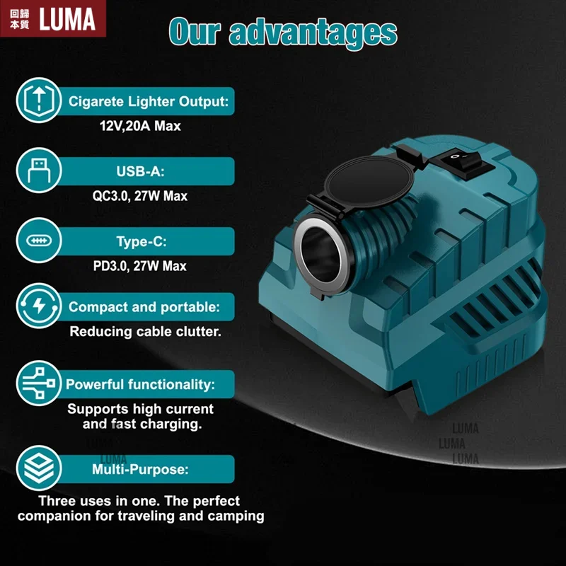 For Makita 18V Battery to DC 12V Cigarette Lighter Adapter 240W Buck Converter Power Supply Car Vehicle Refrigerator Tool