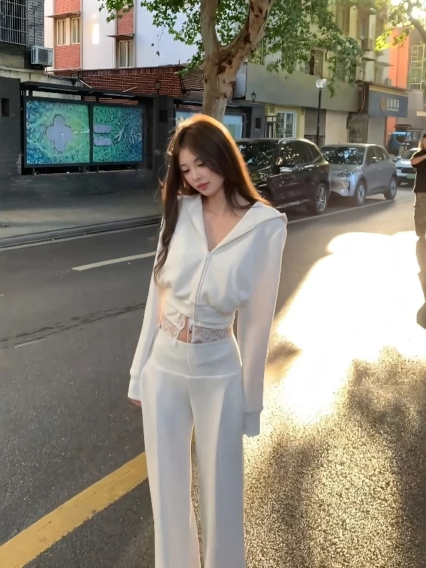 

Casual Sportswear Set Women's Spring Hoodie Cardigan Top High Waist Slimming Workwear Pants Two-Piece Set Fashionable Outfit