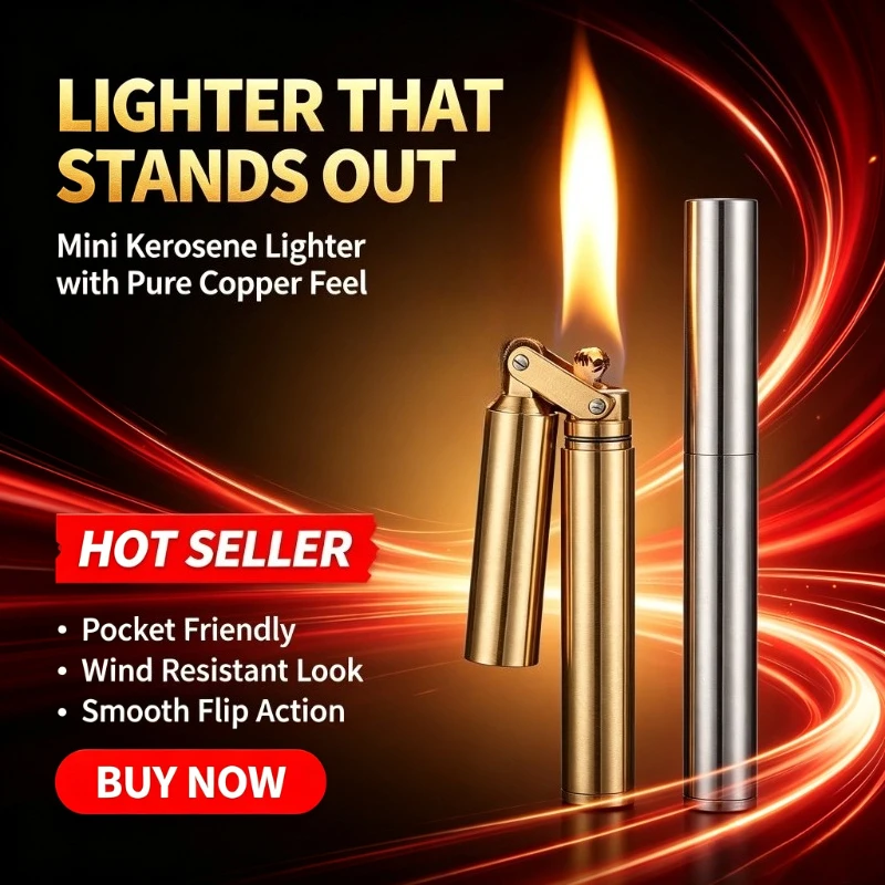 Brass Nunchaku Kerosine Lighter, Old-fashioned Retro Creative Mini Ultra-fine Portable Lighter, Personalized Ignition Method