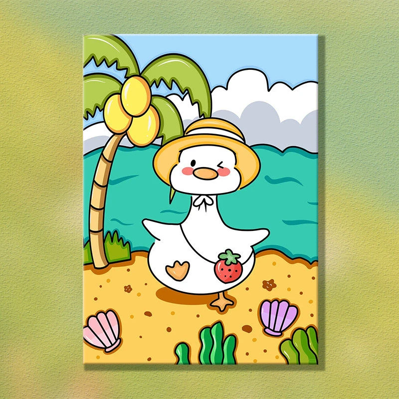 Oil Painting Cute Duck Beach Summer By Numbers Canvas Art Wall Decor for Living Room Gift,Frameless
