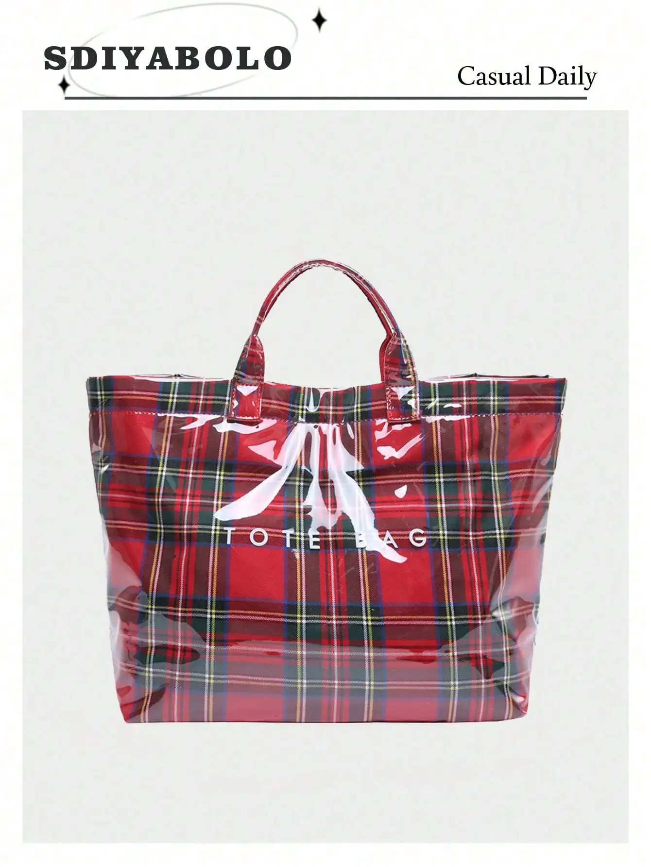 حقيبة حمل أنيقة ذات سعة كبيرة على طراز Preppy - ورق كرافت PVC وخفيف الوزن مع إغلاق بخطاف وحلقة للأزياء النسائية