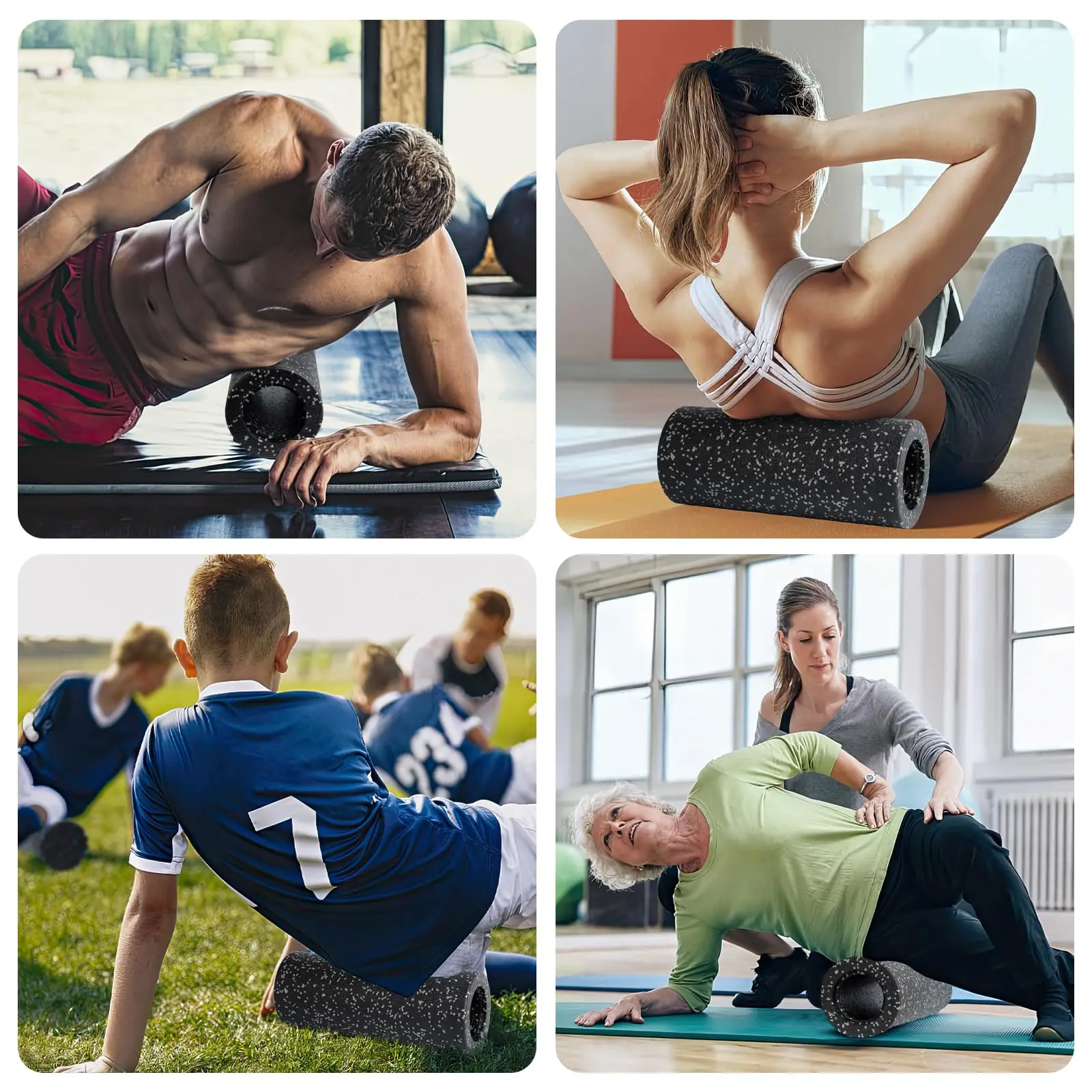 Rolos de espuma para massagem de ioga 5 em 1, bolas de fáscia, coluna de ioga, rolo fitness de alta densidade e bola, perna, costas, pescoço, massageador, alívio da dor