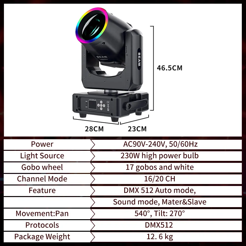 Minicabezal con cabezal móvil y Control Dmx, iluminación profesional de escenario, 230W, 7R, para Dj, fiestas, discotecas, clubs nocturnos y bodas