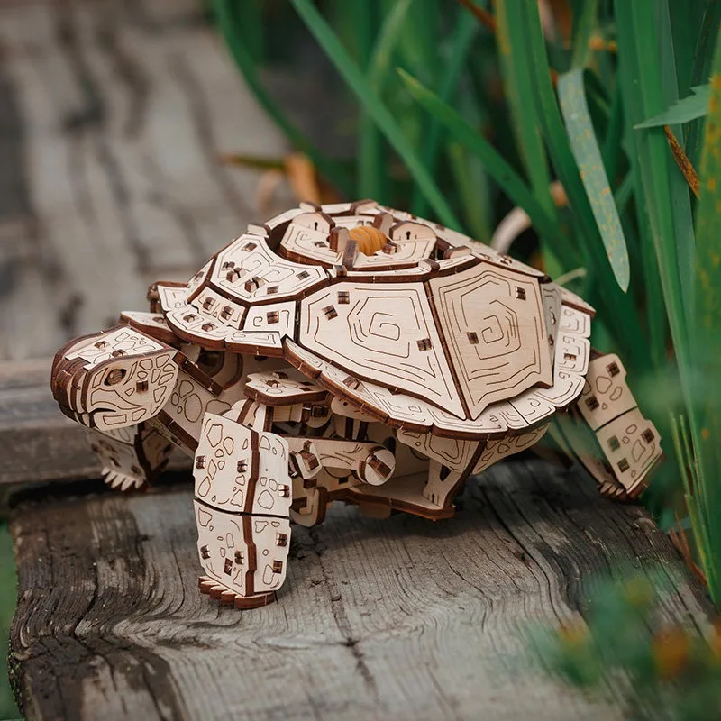 3D Wooden Puzzle Turtle Model, DIY Mechanical Assembly Toy, Educational STEM Building Kit for Kids Boys Girls Gift