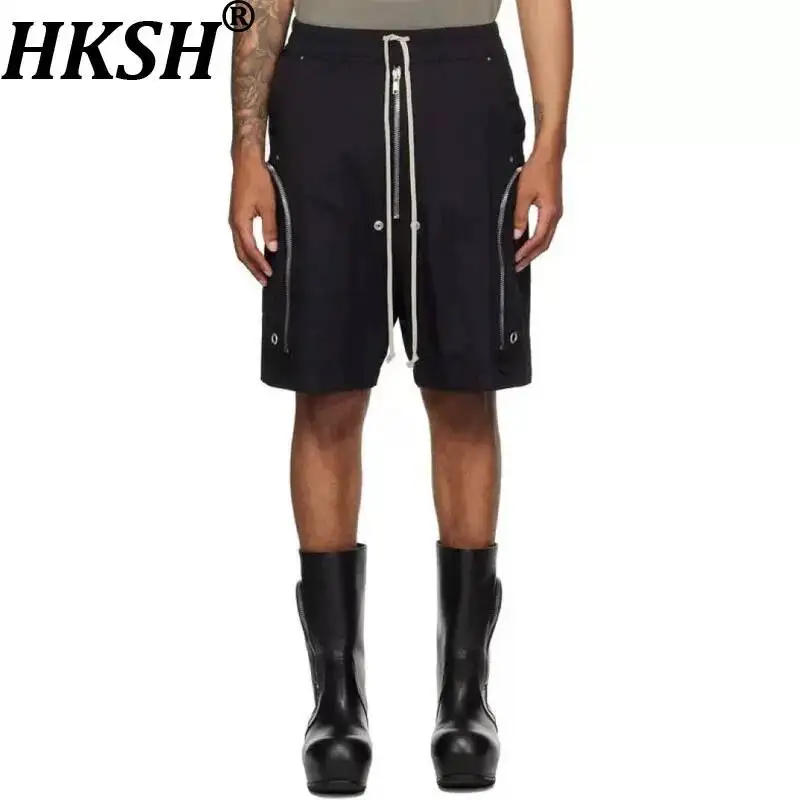 HKSH Summer New Men Tide Chic Ins High Street Fashion Safari Style Capris Zippers Pockets Half-Length Pants Loose Shorts HK24620