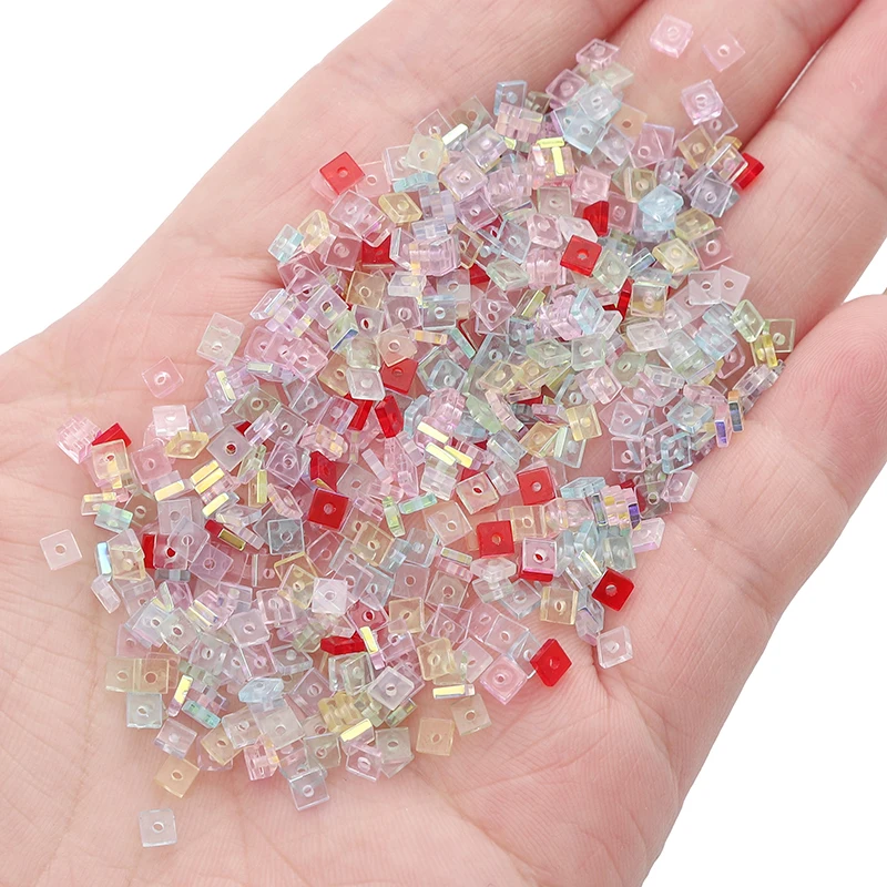 1x3mm Bunte Glas-Kristallperlen Flache Quadratische Perlen Charm für Halskette Armband DIY Schmuckherstellung Zubehör – Detail 4