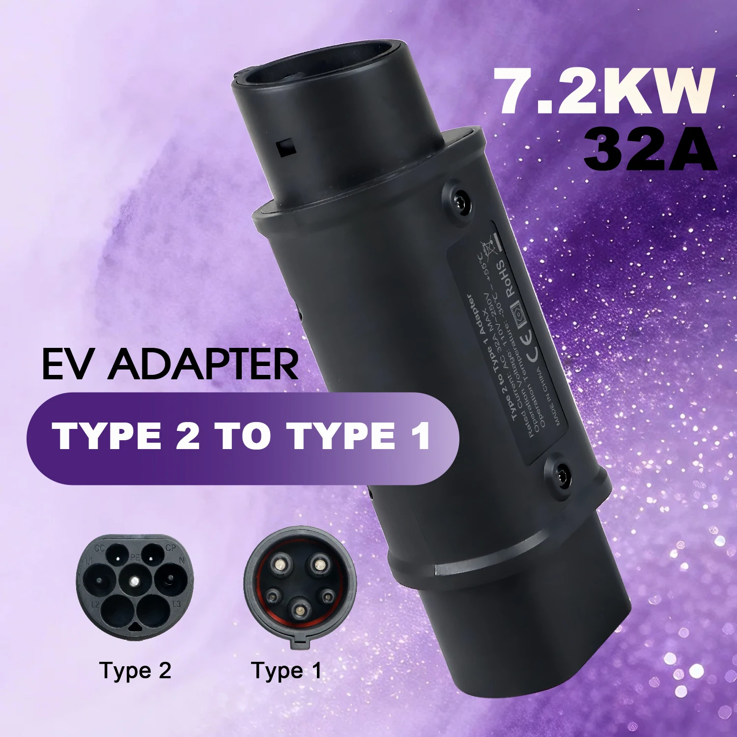 Kolanky Type 2 to Type 1 EV Adapter 7.2KW 32A IEC 62196-2 to J1772 Converter AC Charging for Type 1 EV Car Without Cable
