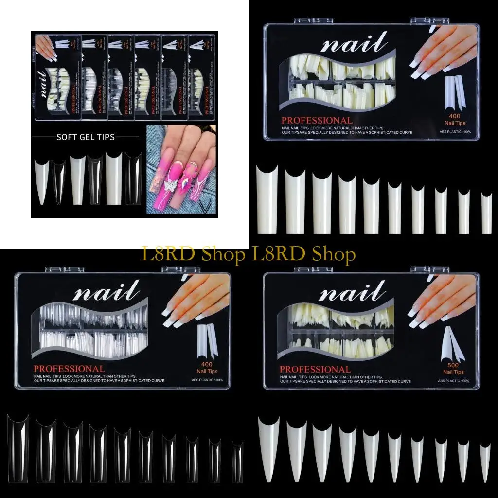 

L8RD No C Tips for Acrylic Professional Tapered Long Square Flattened Half Cover False