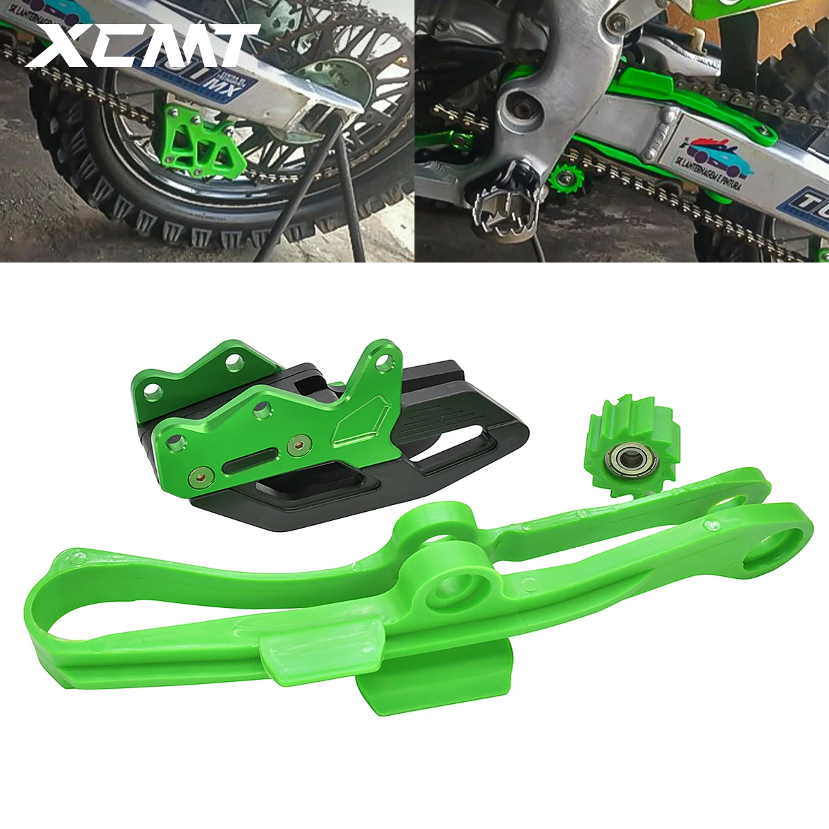 

Motorcycle Chain Swingarm Chain Guide Slider Roller For KAWASAKI KX250F KX450F KX KXF KLX 250X 450X Flat Fork Glue Sprocket Set