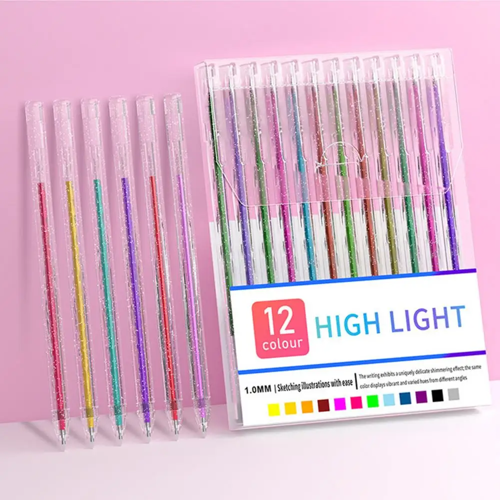 

Набор блестящих гелевых ручек, гладкие цветные ручки для рисования, ведение журнала, блестящие ручки для взрослых, школьные принадлежности