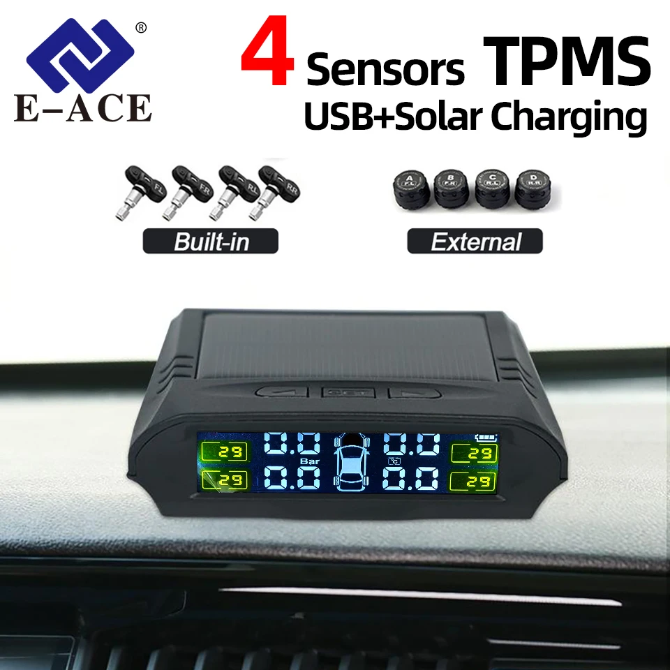 

Tpms Sensor Solar Tire Pressure Monitor System Tire pressure display Accurate Display Of Data Security Alarm