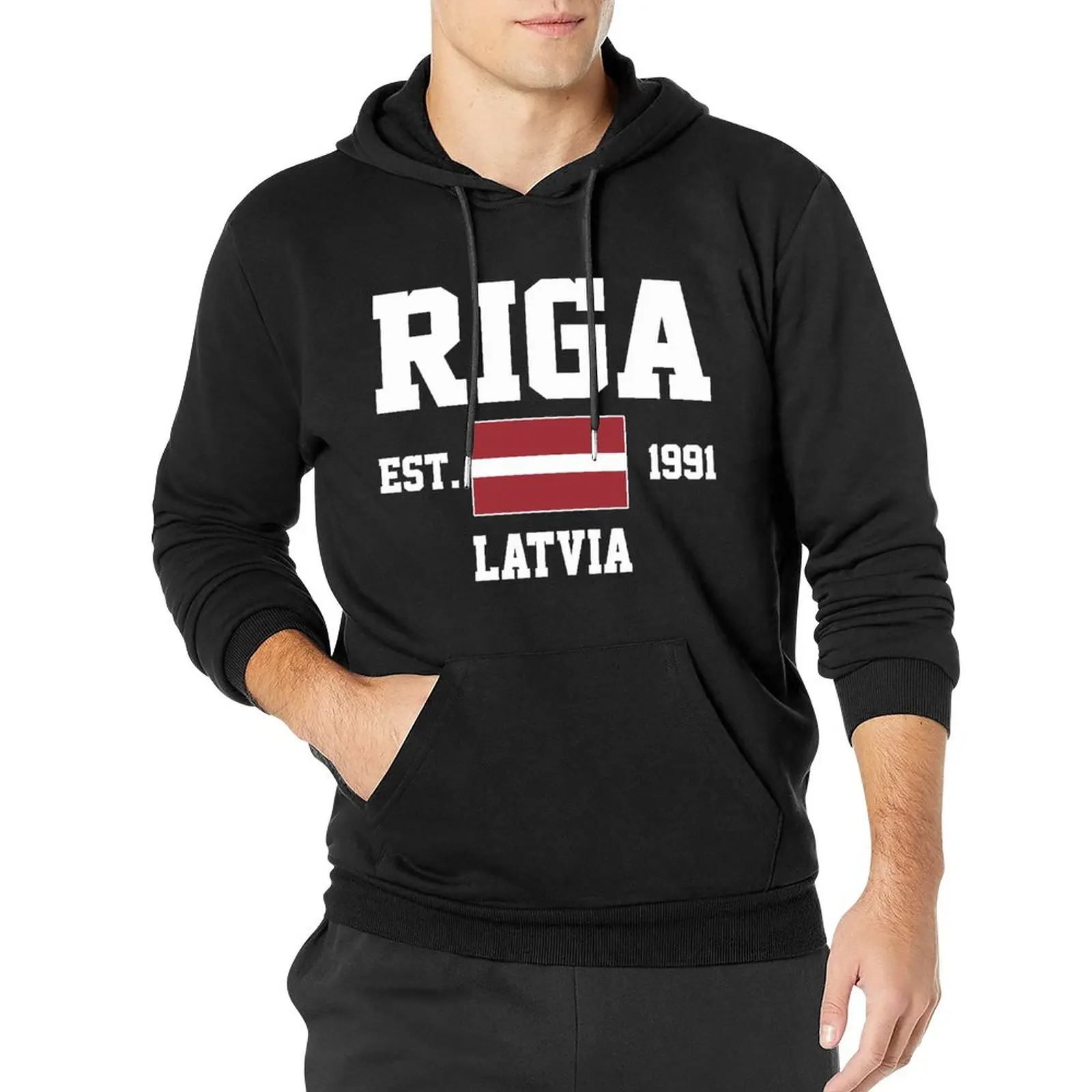 

Men Women Hoodies Latvia EST.1991 Riga Capital Hoodie Pullover Hooded Hip Hop Sweatshirt Cotton Unisex