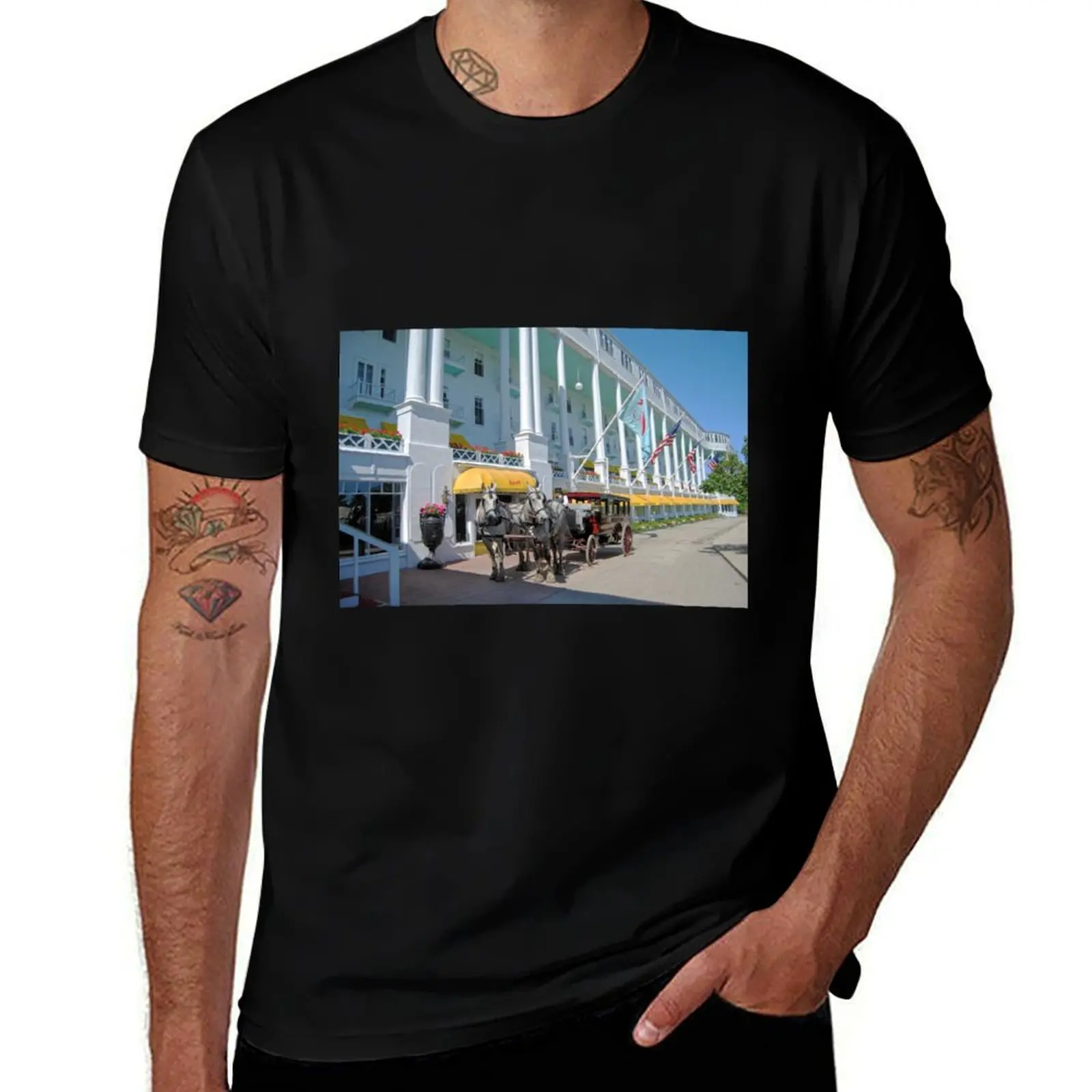 Carriage at the Grand Hotel, Mackinac Island, Michigan T-Shirt All Match Basic Short Sleeve Top T-Shirt