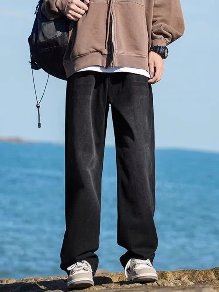 

Wide Leg Jeans Men Baggy Pants Spring Straight Cut Loose Retro Blue Denim Pants Streetwear Fashion Pockets Vintage Man Clothes