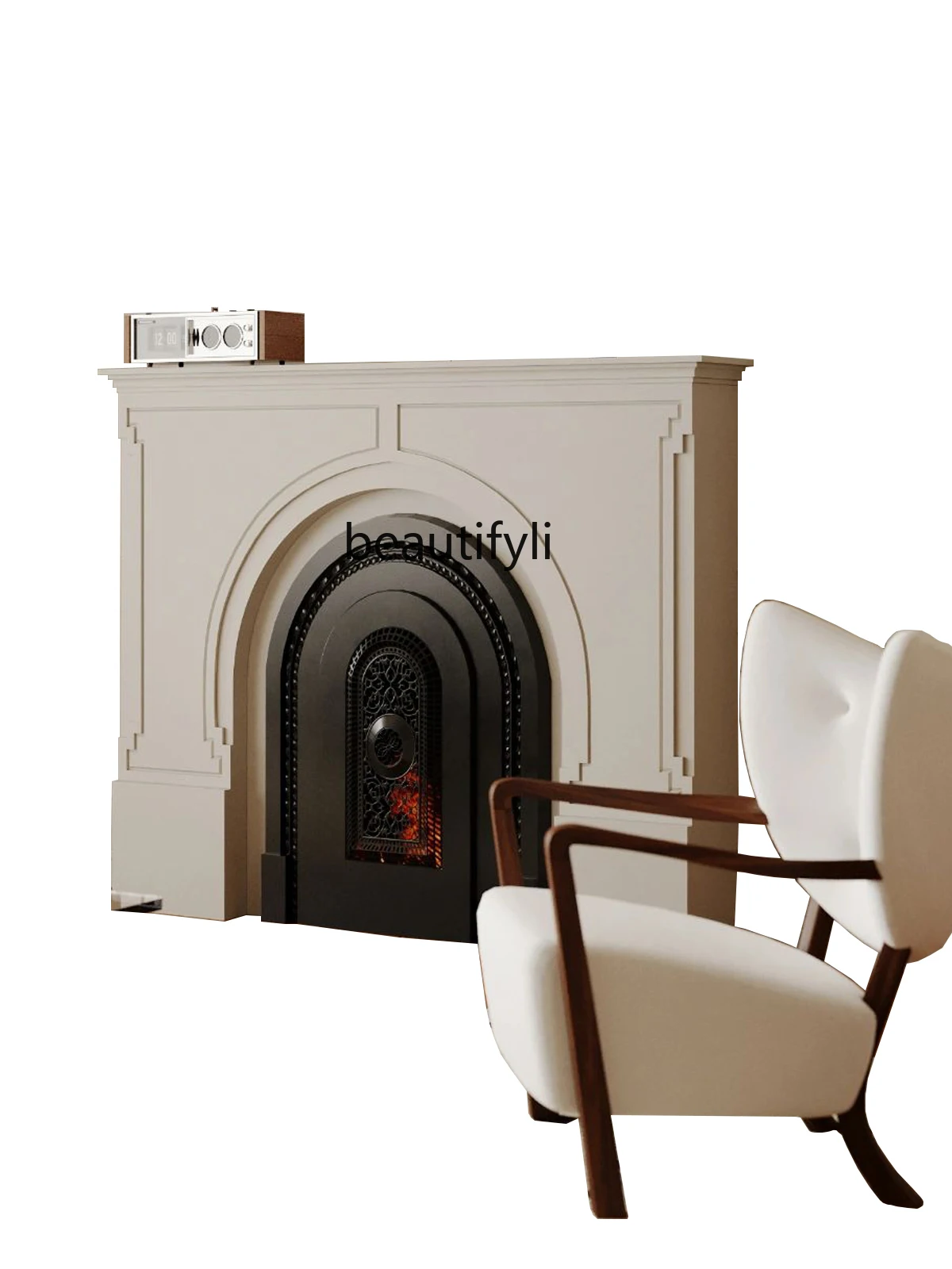 French solid wood fireplace decorative cabinet real home villa living room, simulated fire, entrance fireplace cabinet