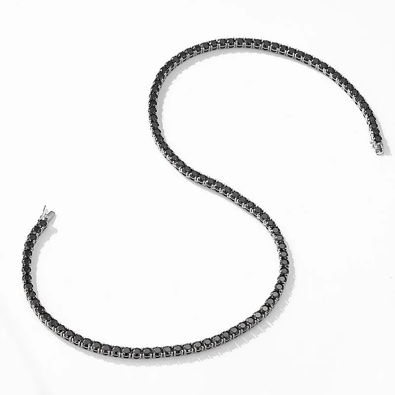 

3-6mm Black Moissanite Tennis Necklace S925 Sterling Silver Hiphop Rock Jewelry Link Chain Men Necklaces Pass Diamond Tester