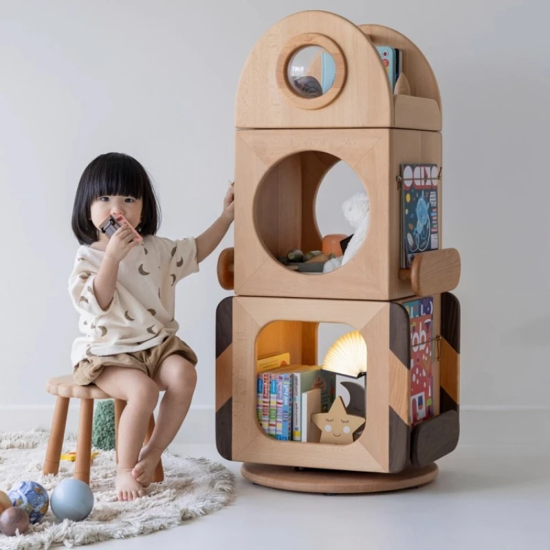 

Rocket Treasure box rotating beech storage box storage box rotating bookshelf