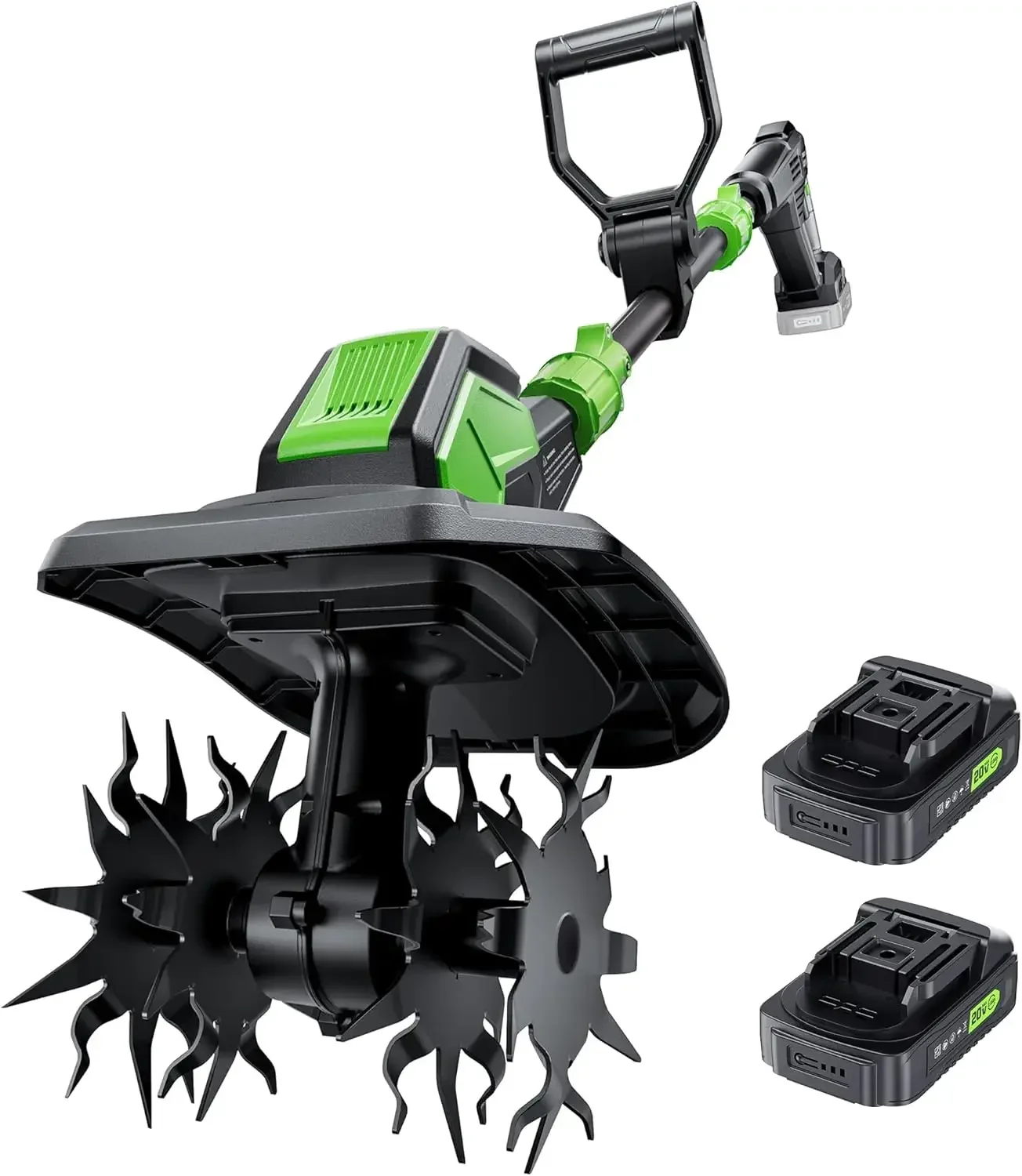 

20V Cordless Tiller Cultivator, Lightweight 360RPM Electric Garden Tiller with 2 * 2.0Ah Batteries, 9" Width, 6.6" Depth, 48 Ste