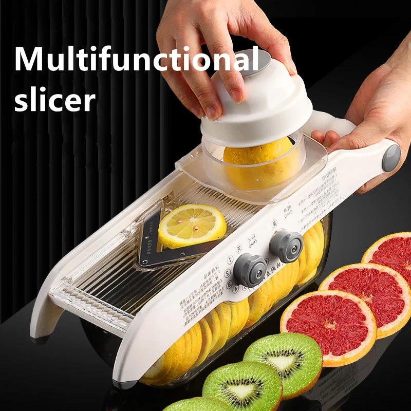 Multifunctional  Lemon Slicer Vegetable Grater With Basket,V-blade Fruit Potato Chopper Carrot Cutter Slicer Kitchen Accessories