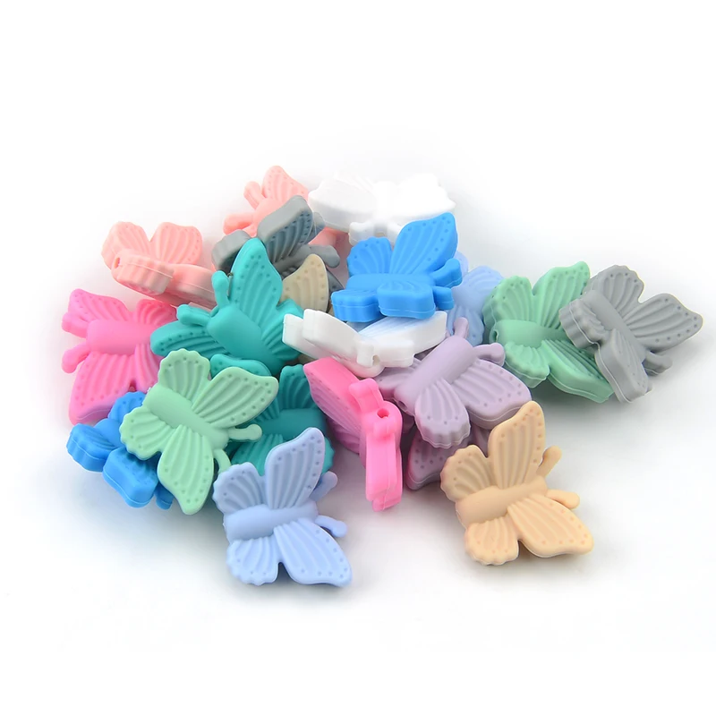 LOFCA 20pcs  Butterfly Beads Silicone Teethers BPA Free DIY Loose Bead For Teething Necklace Animal Shaped Cute Teething Toys