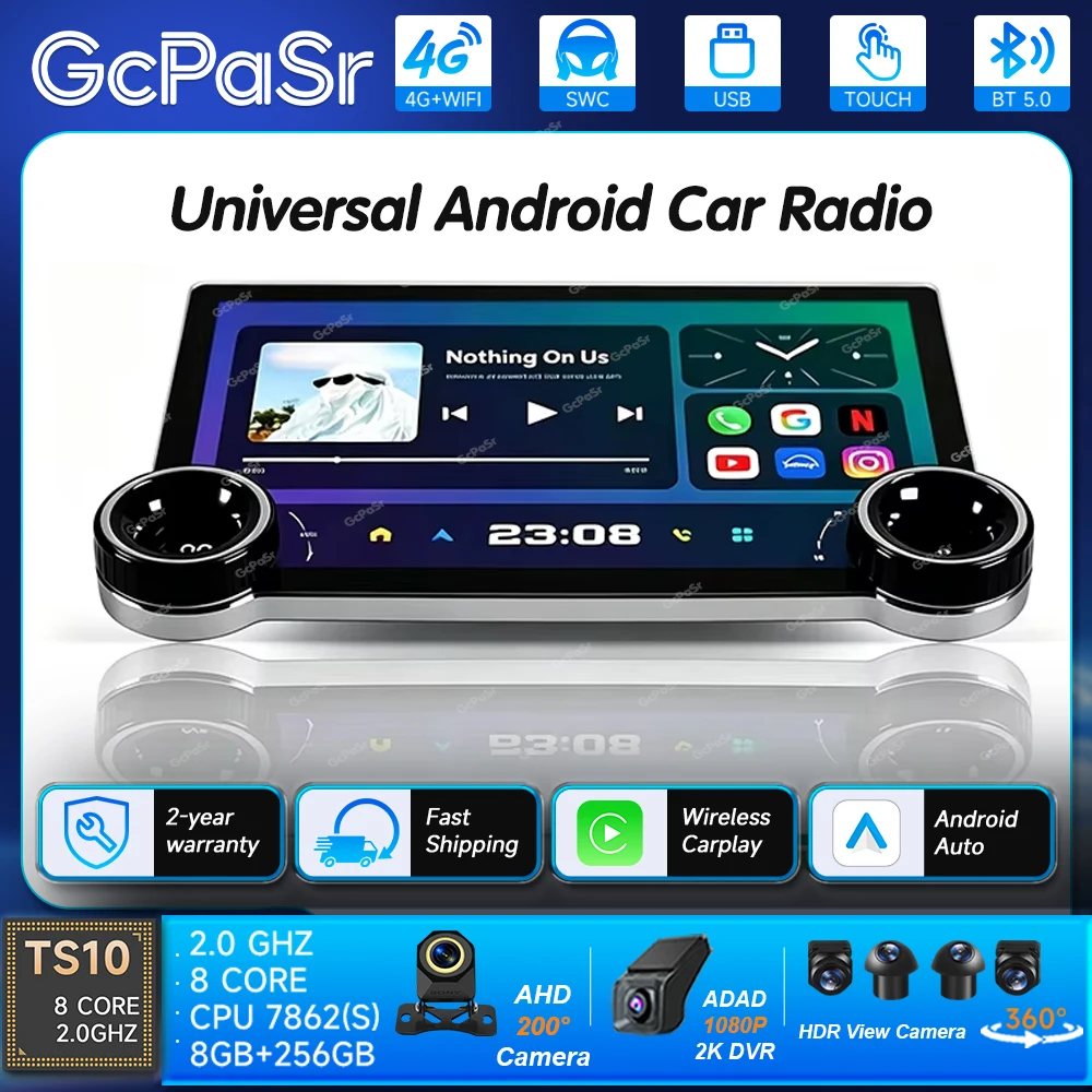 Android 16 Car Radio Carplay Universal Android Audio Auto Multimedia Video Player 10.1 inch DSP RDS AHD GPS Car Autoradio 2Din