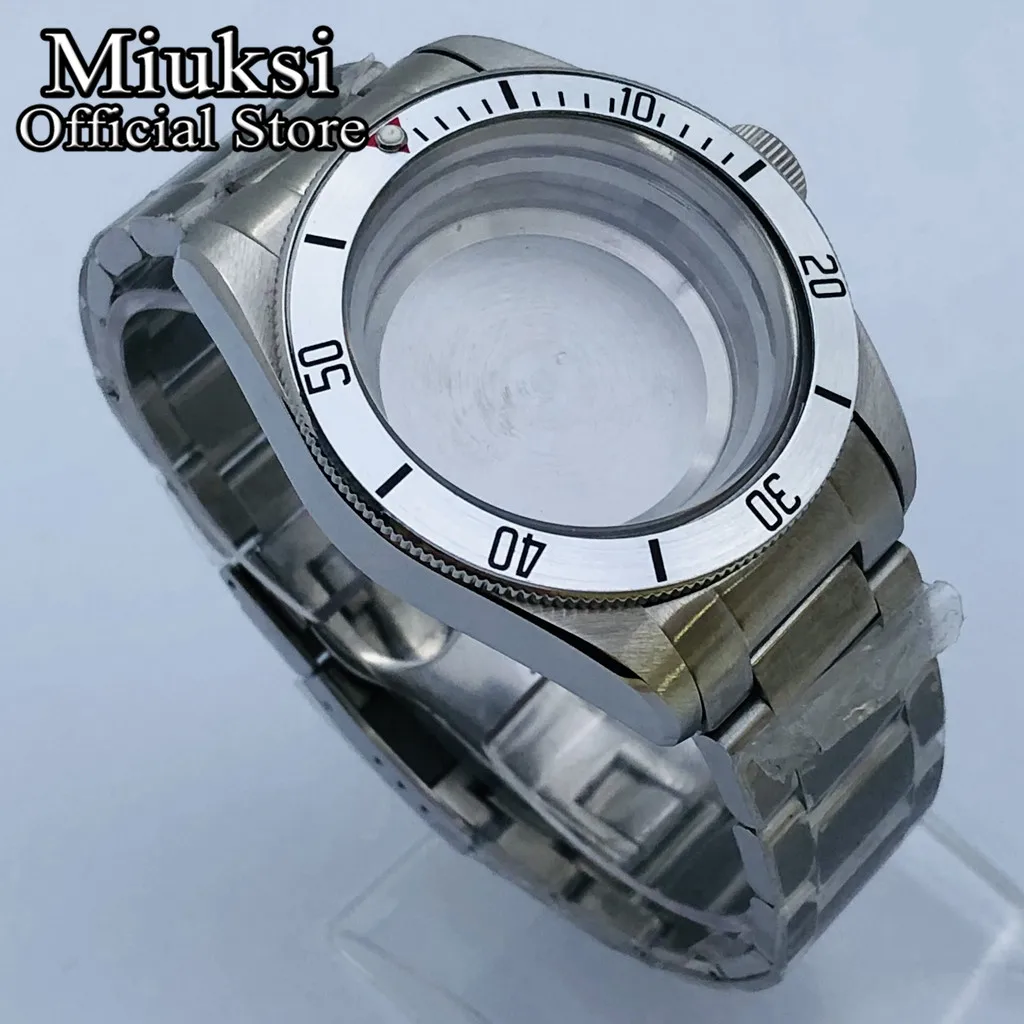 Miuksi 41mm silver sterile watch case sapphire glass fit NH35 NH36 ETA2824 2836 Miyota8205 8215 821A PT5000 movement