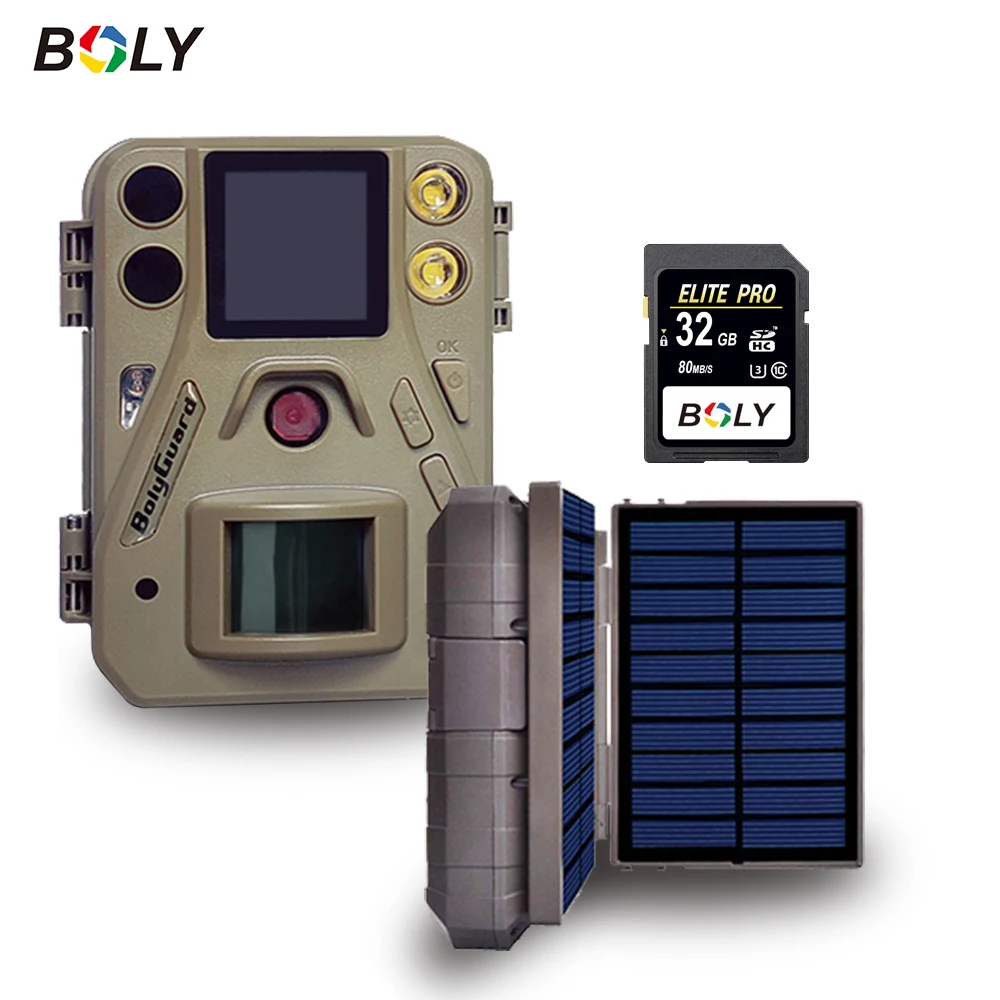 

BOLY Trail Camera Solar 4K/37MP Dual Flash Black IR & White Led Outside Wildlife Game Camera SG520-D with SD Card