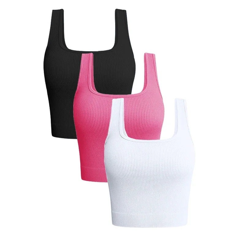 

Nice Women Solid Square Neck Ribbed Tank Top Camisole Women Summer Basic Elastic Sleeveless Crop Tops