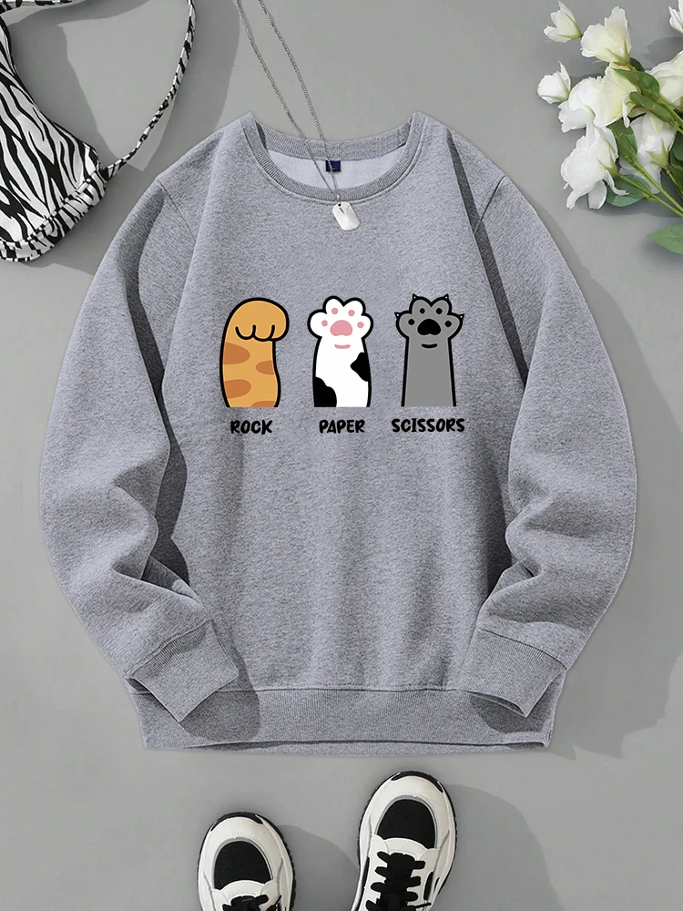 Rock-Paper-Scissors Cute Printing Sweatshirt Mens Autumn Fleece Warm Tracksuit Simple S-Xxl Pullover Round Neck Basic Clothing