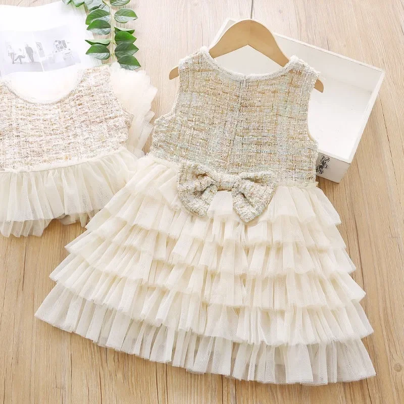 2024 Girl Baby Spring Autumn Fashion Bow Cake Princess Dress  Kids Birthday Party Elegant TUTU Dresses Clothes Vestido