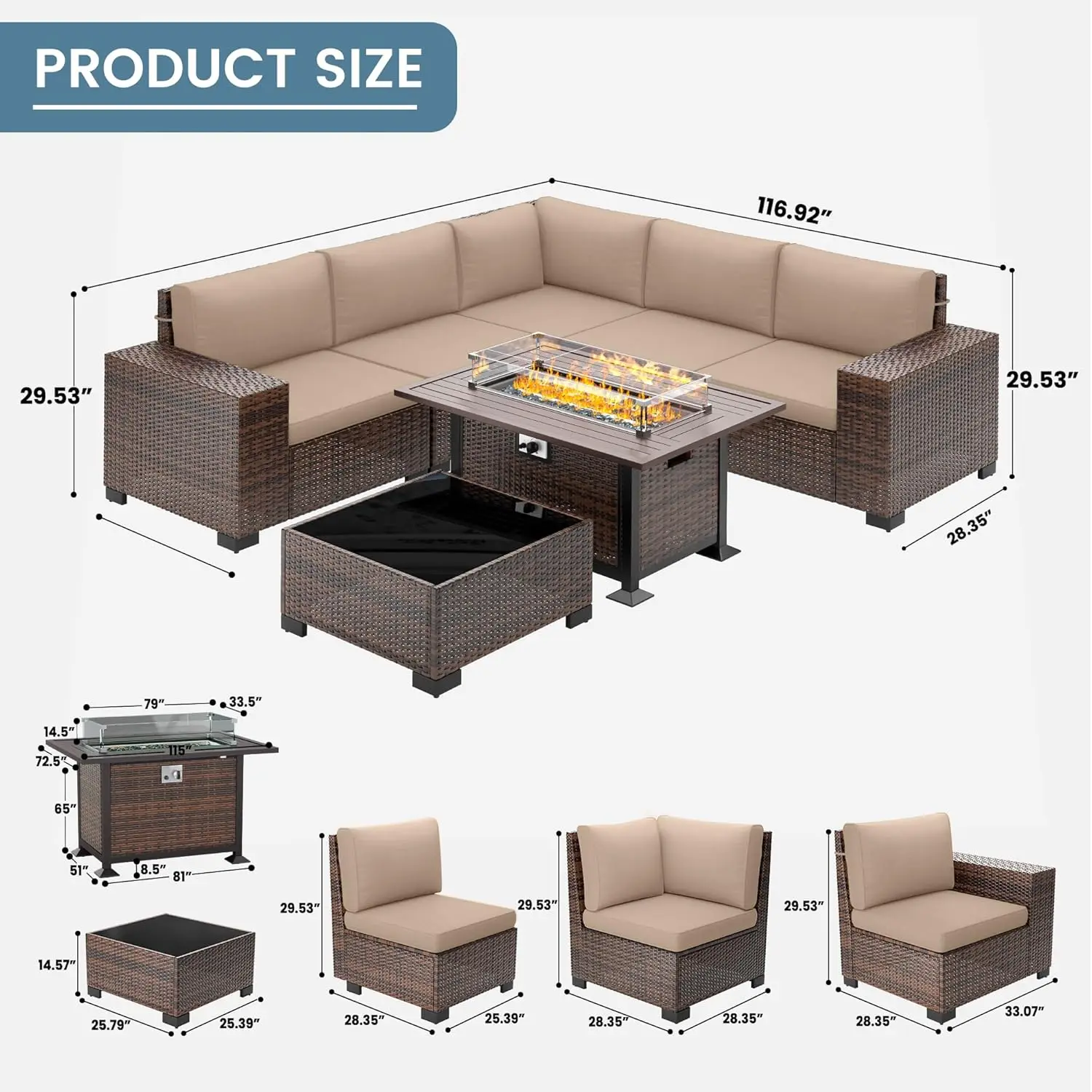 Juego de muebles seccionales para exteriores, sofá de mimbre para conversación, porche, jardín, patio trasero, balcón