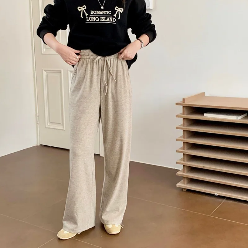 ارتفاع الخصر واسعة الساق سراويل تقليدية المرأة 2025 الكورية Sle الخريف الشتاء فضفاض مستقيم ثنى كسول الطابق طول Spor #3