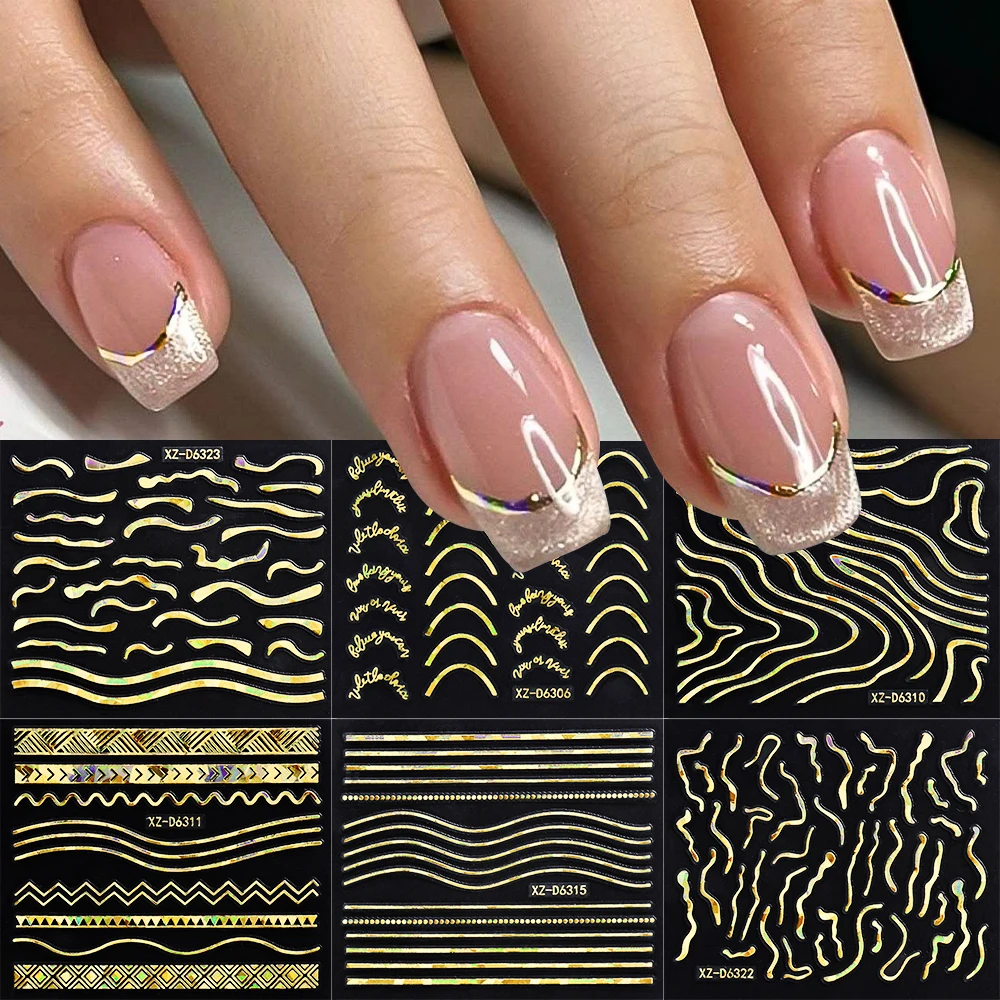 30 pièces 3D lignes simples autocollants pour ongles bronzant or métal rayure lettres décalcomanies courbe Gel ongles Art curseurs vernis manucure décor