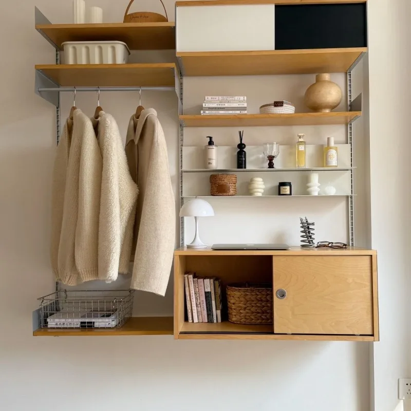 Bedroom adjustable birch bookshelf, wall home decoration ornament display stand