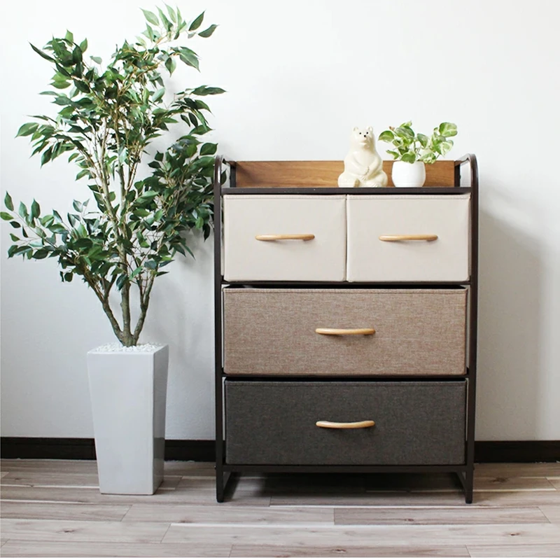 

Vintage Iron & Fabric Storage Cabinet - Modern 5-Drawer Chest, Narrow Bedside Nightstand for Bedroom Organization
