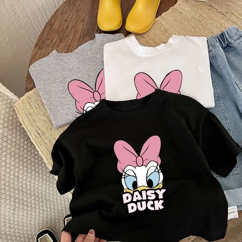 

Girls Solid Color All-match T-shirt Daisy Print Round Neck Tops New Style Child Cute Cartoon Tees For 0-6Years Old Children
