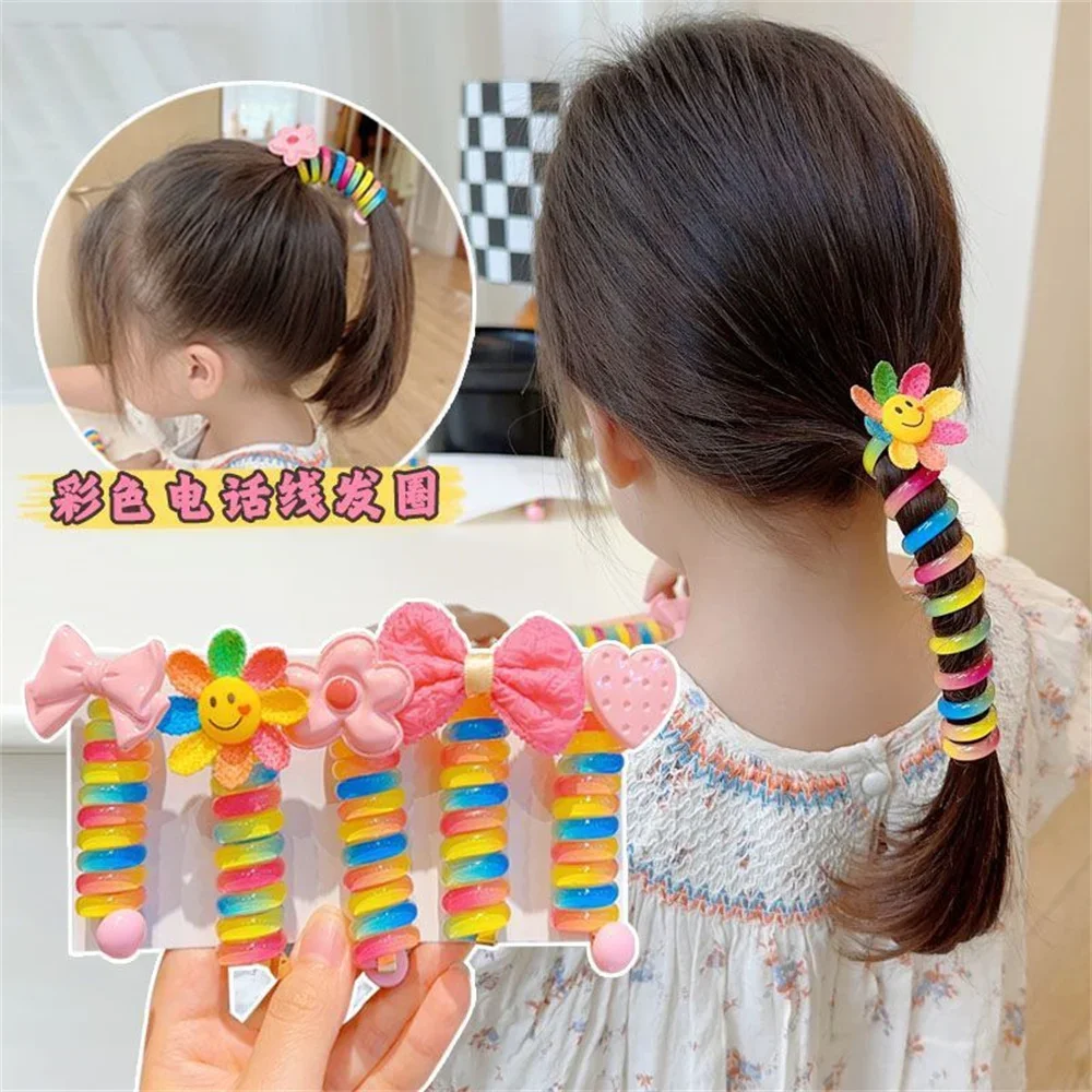 Spiral Elastic Hair Tie para menina, rabo de cavalo colorido, fio de telefone, bandas para criança, acessórios para cabelo, 12pcs