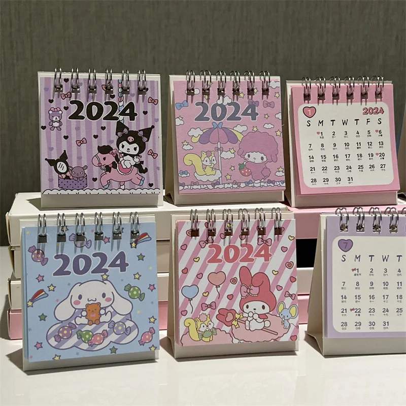 2024 Kawaii Miniso Sanrio Kuromi My Melody Desktop Cute Desk Calendar Decoration Student Mini Desk Calendar Children's Gift