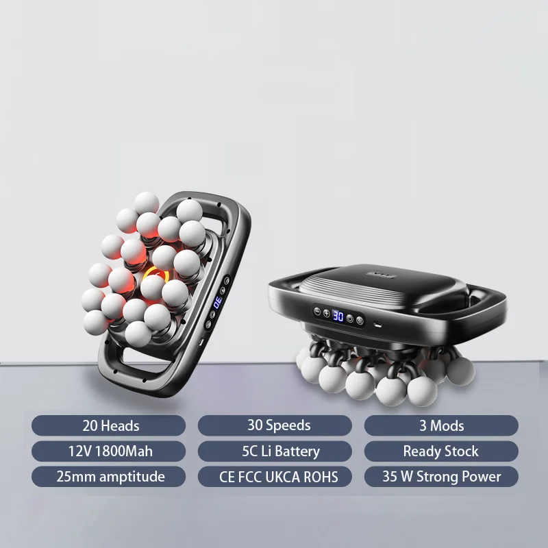 Ergonomic Multi-Head Massage Gun in Wholesale 30 Speed for Body and Head Physiotherapy Deep Tissue and Vibration Functions