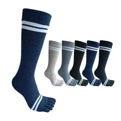 Long Five Finger Socks Man Striped Cotton Colorful Sweat-Absorbing Keep Warm Vintage Business Party Dress Toe Socks Gentleman