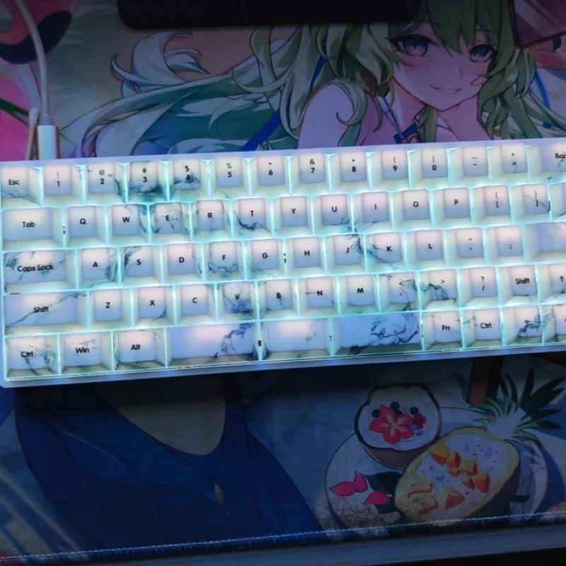 

White Marble 2.0 Keycaps Custom PBT Sublimation Cherry Profile Keycap Cute Transparent 1.8MM/144 Pcs Cartoon Anime Point Key Cap