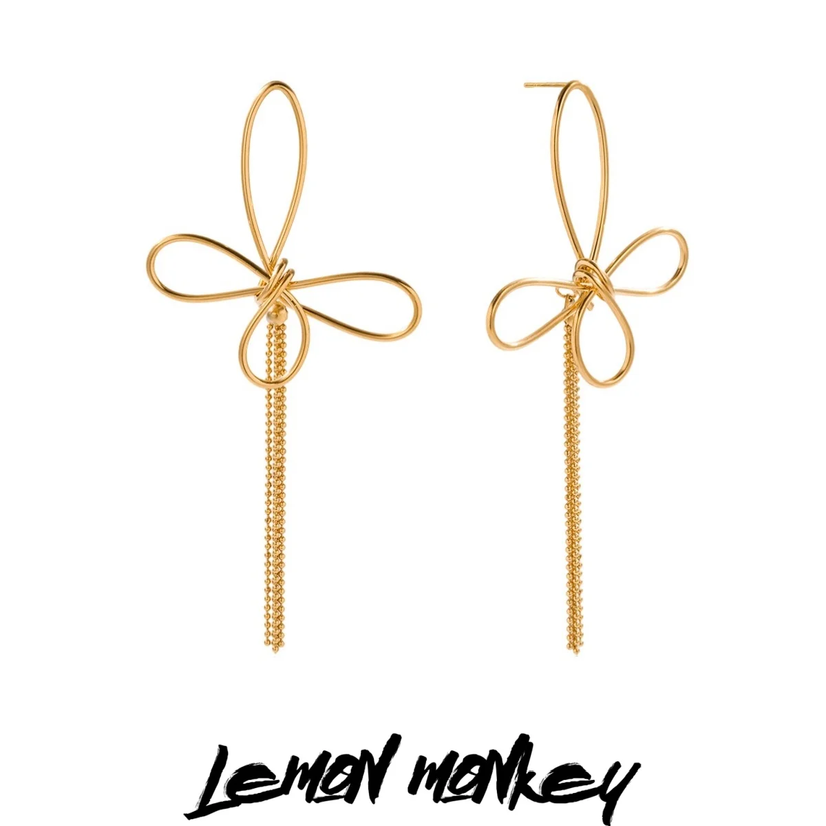 

Bow tassel stud earrings made of stainless steel, 18k gold electroplated, simple lines for ladies